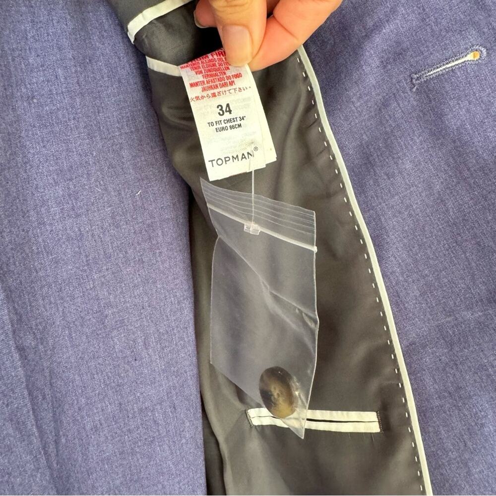 Topman Blue Suit 34 Blazer 28S Slim Fit Pants - Picture 10 of 10